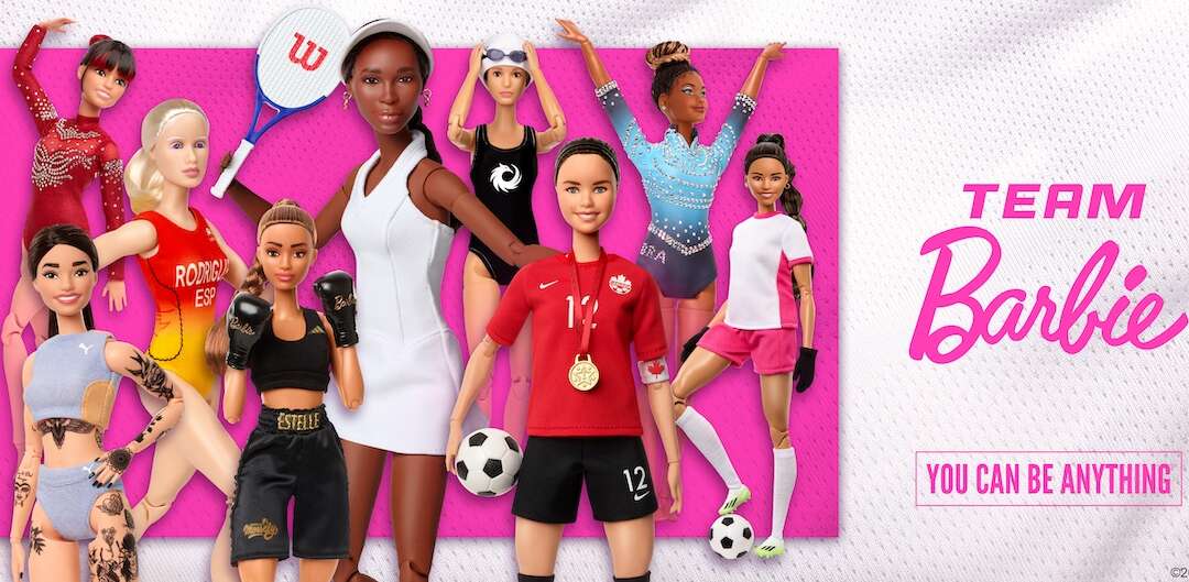 Venus Williams Barbie doll and other athletes promotional photo of the Barbie Role Model Collection.