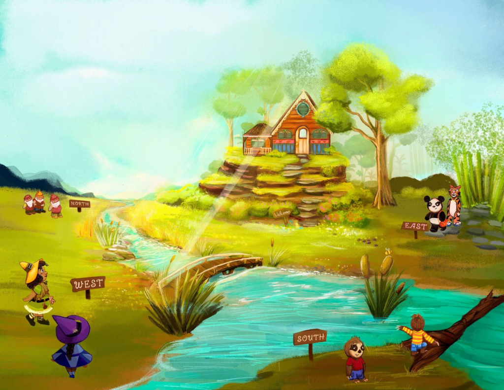 Illustration from Mary the Fairy and the Stranger from the Moor children's book showing her friends arriving a for her party